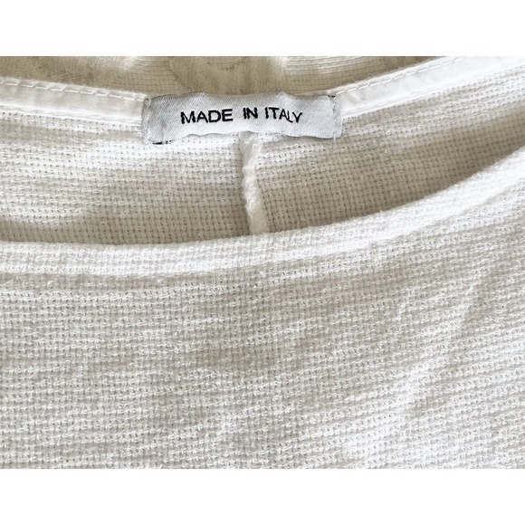 Italian White Cotton Tunic Top Swim Cover Up One Size L Waffle Texture Lagenlook - Picture 5 of 7